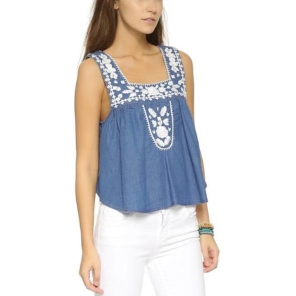 Lovers and Friends Chambray Embroidered Tank